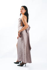 Strapless High Slit Gown with Bow