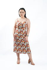 Tie-Back Floral Midi Dress