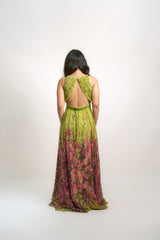 Floral Evening Gown with Back Cutout
