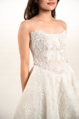 Strapless Lace Embroidered Wedding Ball Gown
