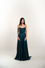 Custom Strapped Pleated Bodice Silk Gown