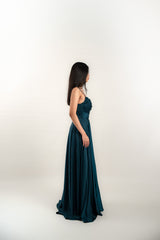 Custom Strapped Pleated Bodice Silk Gown
