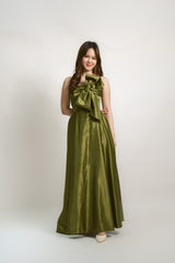 Custom Strapless Satin Gown with Bow Detail