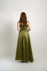 Custom Strapless Satin Gown with Bow Detail