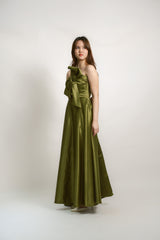 Custom Strapless Satin Gown with Bow Detail