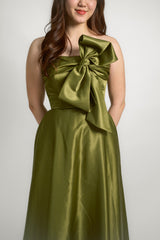 Custom Strapless Satin Gown with Bow Detail