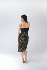 Black and Gold Lace Pencil Skirt