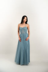 Custom Tulle Chiffon Gown with Braided Belt