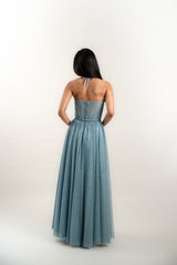 Custom Tulle Chiffon Gown with Braided Belt