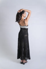 Bow Knit with Lace Trim Details Dress