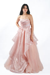 Strapless Satin Ball Gown with Detachable Skirt
