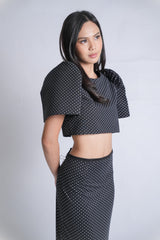 Black Polka Dots Filipinana Top & Skirt Set