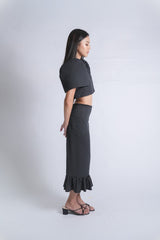 Black Polka Dots Filipinana Top & Skirt Set