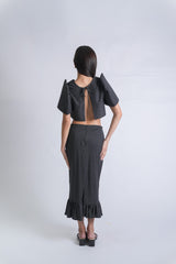 Black Polka Dots Filipinana Top & Skirt Set