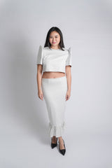 White Polka Dots Filipinana Top & Skirt Set