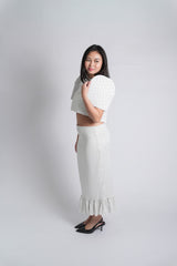White Polka Dots Filipinana Top & Skirt Set