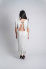 White Polka Dots Filipinana Top & Skirt Set