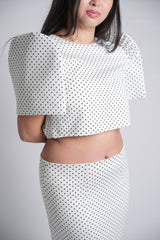 White Polka Dots Filipinana Top & Skirt Set