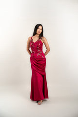 Custom Floral Applique Gown with Draping