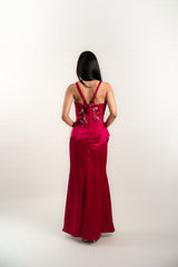 Custom Floral Applique Gown with Draping