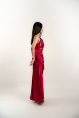 Custom Floral Applique Gown with Draping