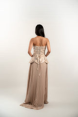 Custom Beaded Strapless Dress with Pleated Skirt