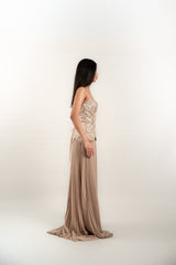 Custom Beaded Strapless Dress with Pleated Skirt
