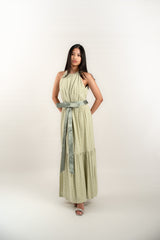 Halter Tier Ruffled Gown with Belt
