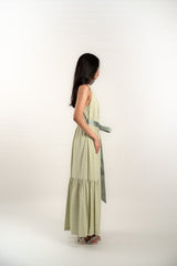 Halter Tier Ruffled Gown with Belt