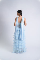 Layered Mesh Lace Bustier Gown