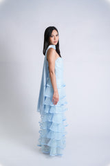 Layered Mesh Lace Bustier Gown