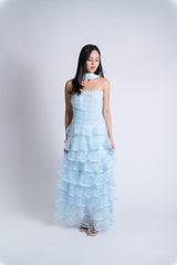 Layered Mesh Lace Bustier Gown