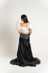 Puff Sleeve Modern Filipiniana and Gazar Maxi Skirt Set