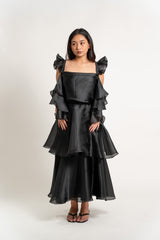 Ruffle Sleeve Top with Tiered Chiffon Skirt