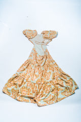 Floral Puff Sleeve Backless Dress