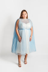 Custom Pleated Cape Midi Dress