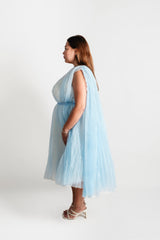 Custom Pleated Cape Midi Dress
