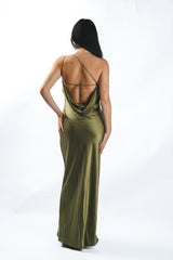 Backless Drape Satin Dress