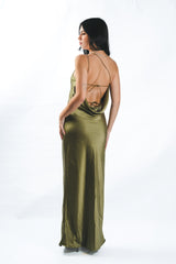 Backless Drape Satin Dress