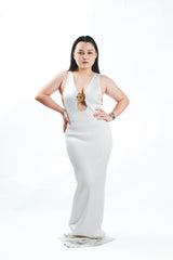 Satin Long Gown with Gold Buckle