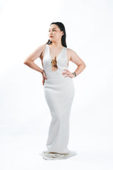 Satin Long Gown with Gold Buckle