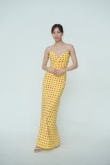 Polka Dot Ruched Maxi Dress