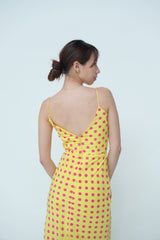 Polka Dot Ruched Maxi Dress