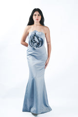 Tube Satin Gown with Floral Applique