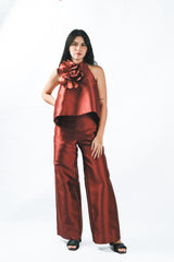 Custom 3D Floral Halter Top and Wideleg Pant Suit