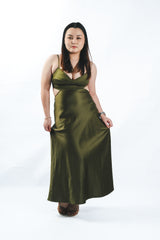 Satin Waist Cut-Out Smocked Back V-Neck Sleeveless Dress