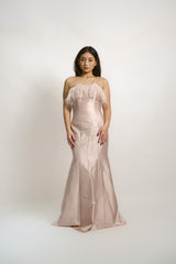 Custom Silk Gazar Strapless Gown with Ostrich Feathers