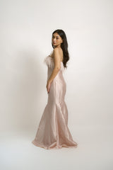 Custom Silk Gazar Strapless Gown with Ostrich Feathers