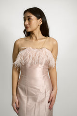 Custom Silk Gazar Strapless Gown with Ostrich Feathers
