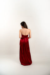 Plunge Neckline Strapless Silk Gown with Slit